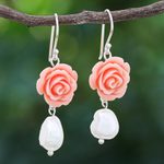 Cultured pearl dangle earrings, 'Misty Rose' - Freshwater Pearl and Sterling Silver Dangle Earrings
