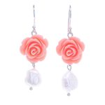 Cultured pearl dangle earrings, 'Misty Rose' - Freshwater Pearl and Sterling Silver Dangle Earrings