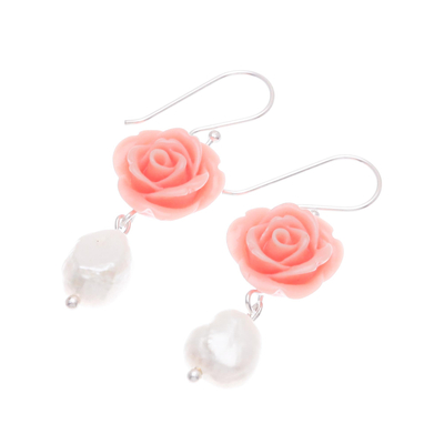 Cultured pearl dangle earrings, 'Misty Rose' - Freshwater Pearl and Sterling Silver Dangle Earrings