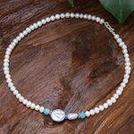 Cultured pearl and quartz pendant necklace, 'Sky Pearls' - Cultured Pearl and Quartz Pendant Necklace