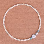 Cultured pearl and quartz pendant necklace, 'Sky Pearls' - Cultured Pearl and Quartz Pendant Necklace