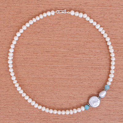 Collar con colgante de perlas cultivadas y cuarzo - Collar con colgante de cuarzo y perlas cultivadas