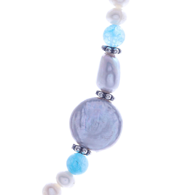 Cultured pearl and quartz pendant necklace, 'Sky Pearls' - Cultured Pearl and Quartz Pendant Necklace