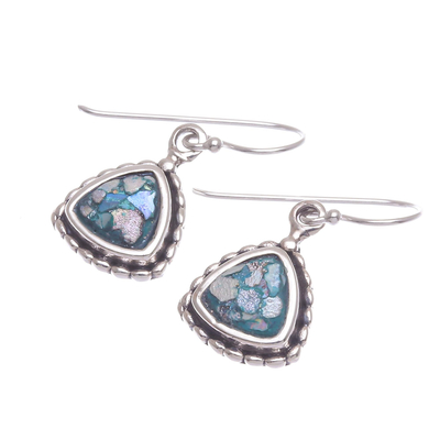 Roman glass dangle earrings, 'Fresh Snow' - Roman Glass and Sterling Silver Dangle Earrings