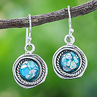Roman glass dangle earrings, 'Glacier Bay' - Hand Crafted Roman Glass Dangle Earrings