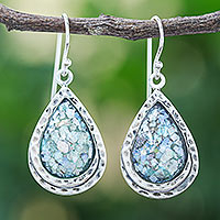 Roman glass dangle earrings, 'Cold Rain' - Artisan Crafted Roman Glass Dangle Earrings