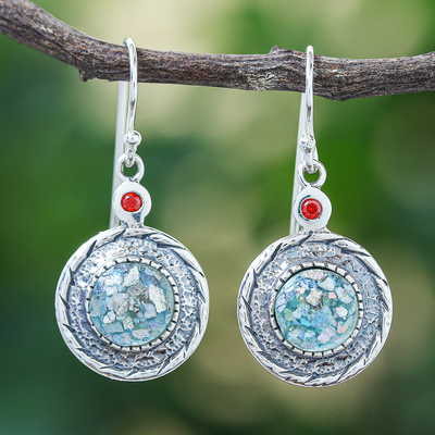 Cubic zirconia and Roman glass dangle earrings, 'Winking Eye' - Cubic Zirconia and Roman Glass Dangle Earrings