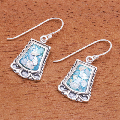 Roman glass dangle earrings, 'Cool Breeze' - Artisan Made Roman Glass Dangle Earrings