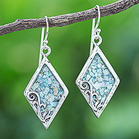 Roman glass dangle earrings, 'Nautical Kites' - Diamond-Shaped Roman Glass Dangle Earrings