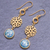 Gold-plated Roman glass dangle earrings, 'Underground Waterfall' - Gold-Plated Roman Glass Dangle Earrings