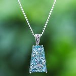 Roman glass pendant necklace, 'Special Blue' - Handmade Roman Glass and Sterling Silver Pendant Necklace