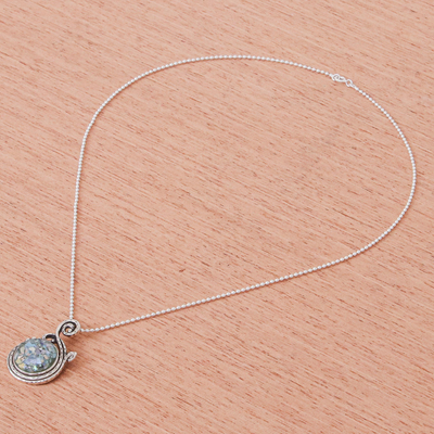 Roman glass pendant necklace, 'Morning Shimmer' - Roman Glass and Sterling Silver Pendant Necklace