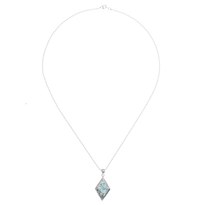 Roman glass pendant necklace, 'Nautical Sparkle' - Hand Made Roman Glass Pendant Necklace