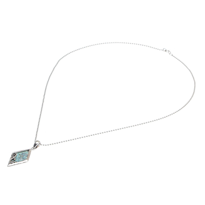 Roman glass pendant necklace, 'Nautical Sparkle' - Hand Made Roman Glass Pendant Necklace