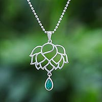 Turquoise pendant necklace, 'Chakra Bloom' - Turquoise and Sterling Silver Pendant Necklace