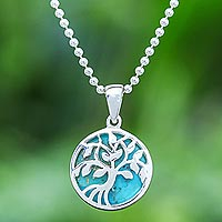 Turquoise pendant necklace, 'Miracle Tree' - Hand Made Turquoise and Sterling Silver Necklace