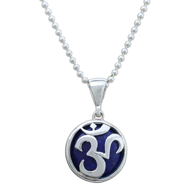Lapis Lazuli and Sterling Silver Om Necklace