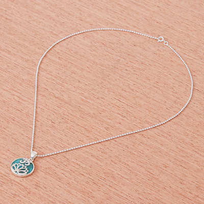 Turquoise pendant necklace, 'Spirit of Om in Turquoise' - Turquoise and Sterling Silver Om Pendant Necklace