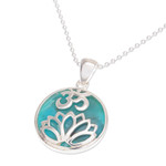 Turquoise pendant necklace, 'Spirit of Om in Turquoise' - Turquoise and Sterling Silver Om Pendant Necklace