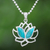 Turquoise pendant necklace, 'Blooming Spirit' - Natural Turquoise and Sterling Silver Lotus Necklace thumbail