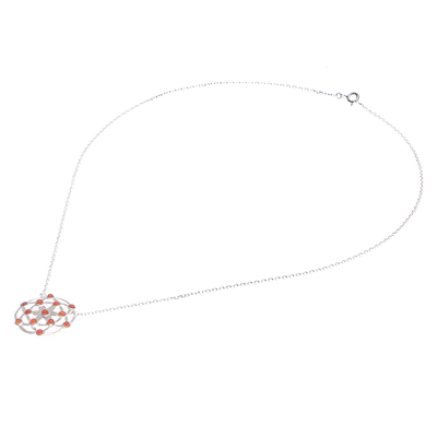Carnelian pendant necklace, 'Blooming Star in Orange' - Carnelian and Sterling Silver Pendant Necklace