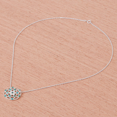 Turquoise pendant necklace, 'Blooming Star in Turquoise' - Turquoise and Sterling Silver Pendant Necklace