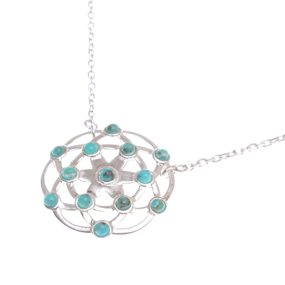 Turquoise pendant necklace, 'Blooming Star in Turquoise' - Turquoise and Sterling Silver Pendant Necklace