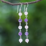 Rose quartz and amethyst dangle earrings, 'Exploding Star' - Rose Quartz and Amethyst Dangle Earrings