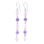 Rose quartz and amethyst dangle earrings, 'Exploding Star' - Rose Quartz and Amethyst Dangle Earrings