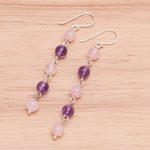 Rose quartz and amethyst dangle earrings, 'Exploding Star' - Rose Quartz and Amethyst Dangle Earrings