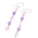 Rose quartz and amethyst dangle earrings, 'Exploding Star' - Rose Quartz and Amethyst Dangle Earrings