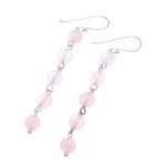 Rose quartz dangle earrings, 'Exploding Star in Pink' - Rose Quartz and Sterling Silver Dangle Earrings