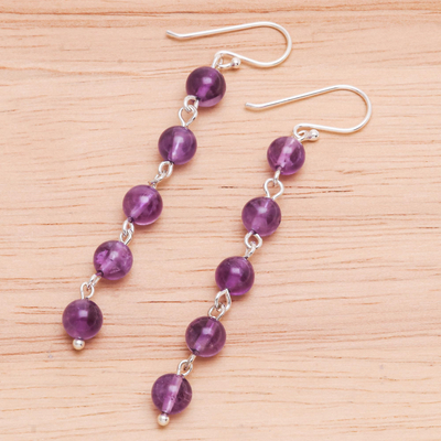 Amethyst dangle earrings, 'Exploding Star in Purple' - Amethyst and Sterling Silver Dangle Earrings