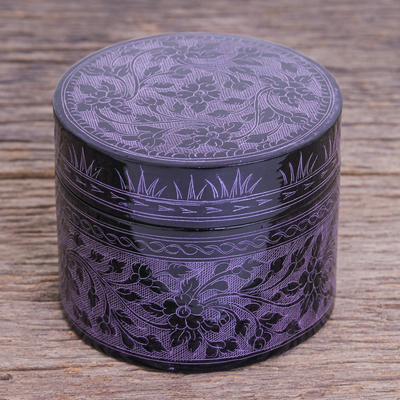 Lacquerware decorative wood box, 'Nostalgic Memory in Purple' - Purple Lacquerware Mango Wood Box