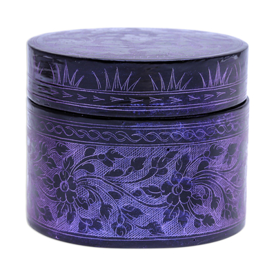 Lacquerware decorative wood box, 'Nostalgic Memory in Purple' - Purple Lacquerware Mango Wood Box