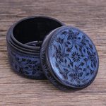 Lacquerware decorative wood box, 'Nostalgic Memory in Blue' - Blue Lacquerware Mango Wood Box