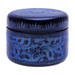 Lacquerware decorative wood box, 'Nostalgic Memory in Blue' - Blue Lacquerware Mango Wood Box