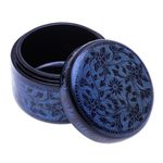Lacquerware decorative wood box, 'Nostalgic Memory in Blue' - Blue Lacquerware Mango Wood Box
