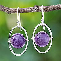 Amethyst dangle earrings, 'Purple Orbit'