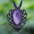 Macrame amethyst pendant necklace, 'Nature Dream' - Macrame Amethyst and Brass Statement Necklace thumbail