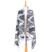 Batik cotton blend shawl, 'White River' - Batik Printed Cotton and Rayon Shawl