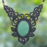 Macrame aventurine pendant necklace, 'Wild Dream in Green'