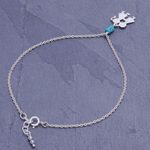 Hematite charm anklet, 'Playground Love' - Hematite and Sterling Silver Charm Anklet