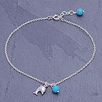 Sterling silver charm anklet, 'Dolphin Day' - Sterling Silver Dolphin Charm Anklet