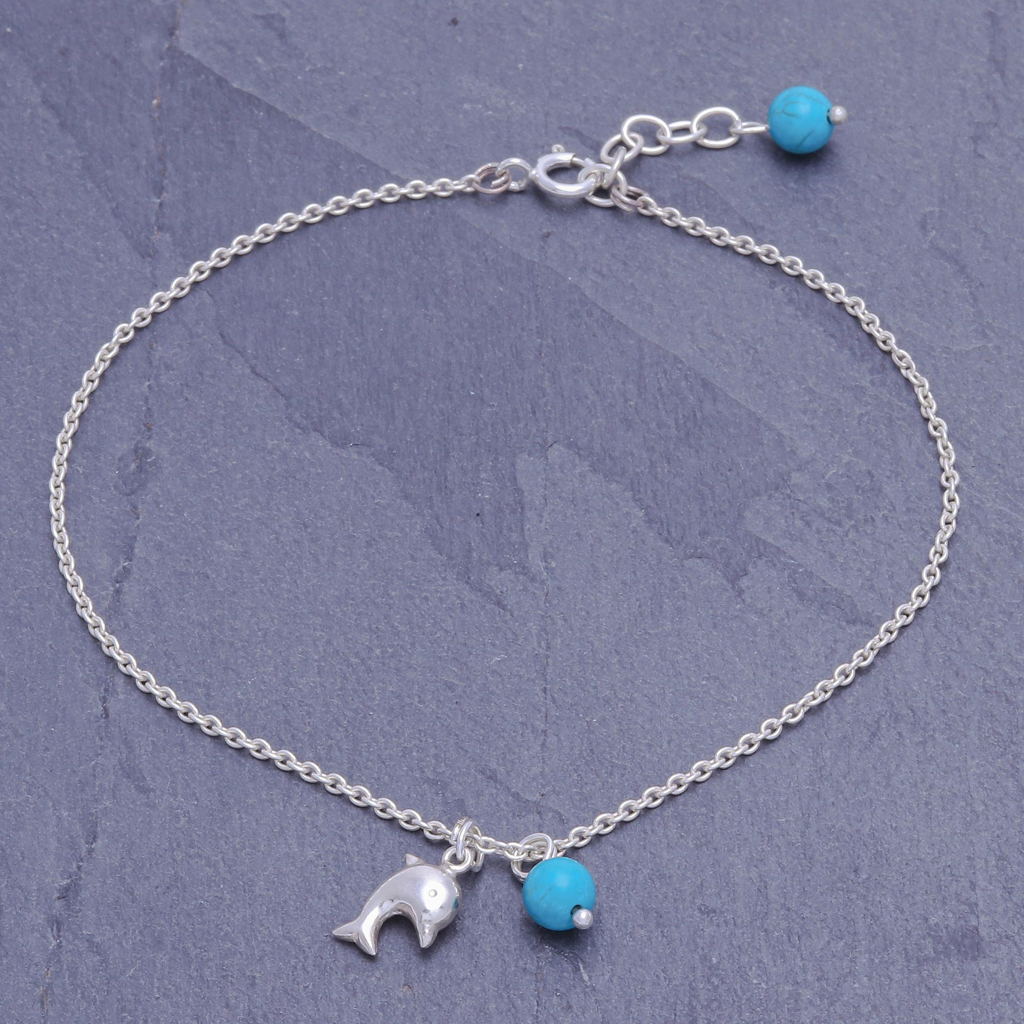 Pretty Dophin Charm anklet bracelet ankle chain Silver dangly charms