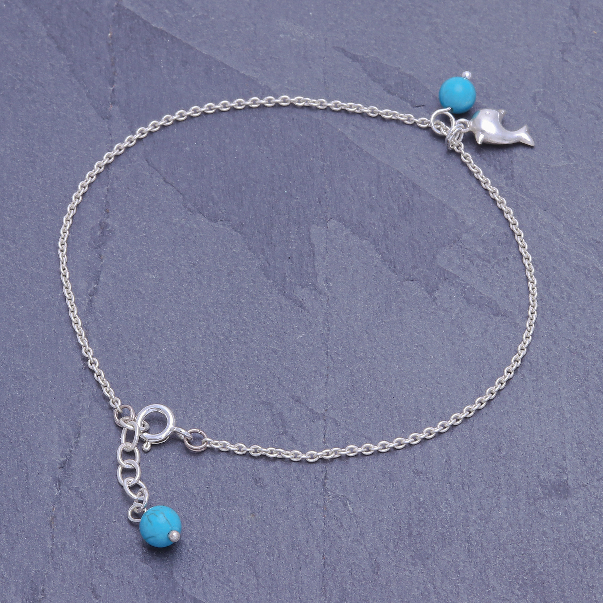 Sterling Silver Dolphin Charm Anklet Dolphin Day NOVICA