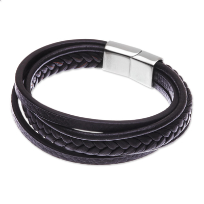 Lederarmband, 'Daily Cool in Black' - Handgefertigtes schwarzes Leder-Armband-Armband