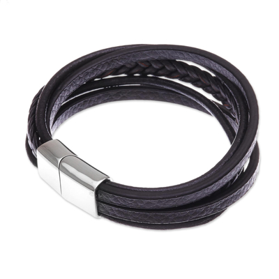 Hand Crafted Black Leather Wristband Bracelet - Daily Cool in Black ...