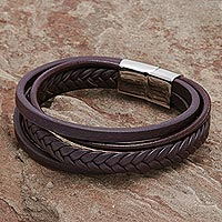 Leather wristband bracelet, 'Daily Cool in Brown' - Handcrafted Brown Leather Wristband Bracelet