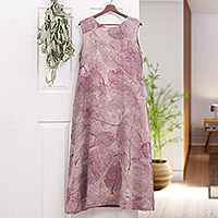 Thai Ouke Print Cotton Sleeveless Dress,'Purple Teak'